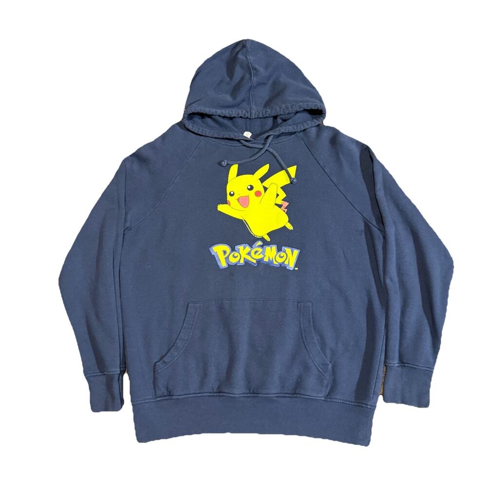Pokemon Pikachu Hoodie Men’s Large Navy Pullover Graphic Sweatshirt